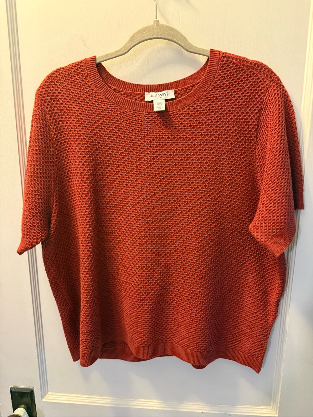 Nine West Rust Orange Short-Sleeve Knit Sweater